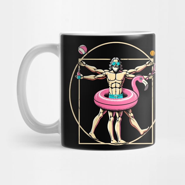 Pool Party Pink Flamingo Vitruvian Man Novelty Funny Summer by KsuAnn